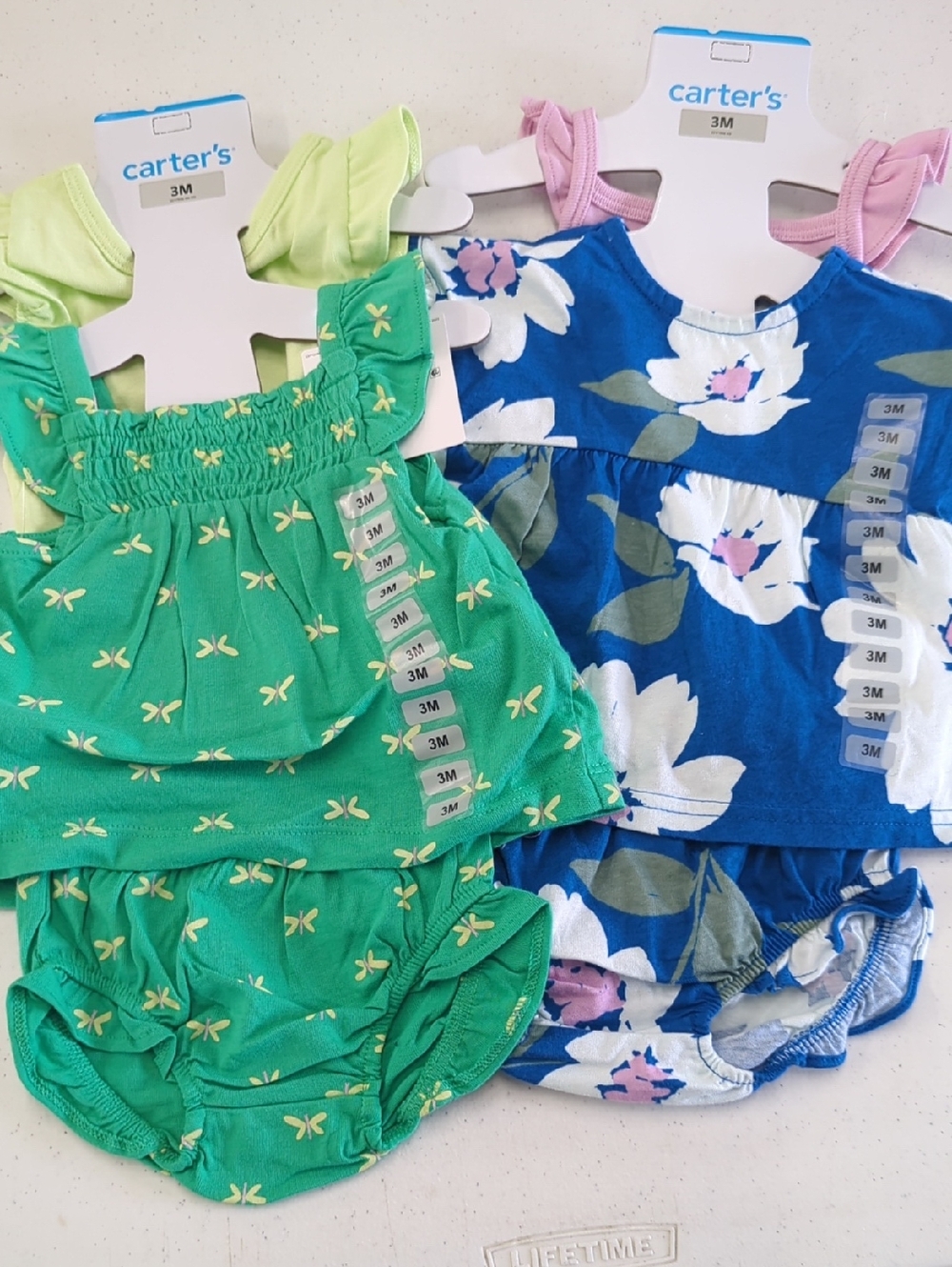 Carter's Green & Blue Floral Baby Romper Sets